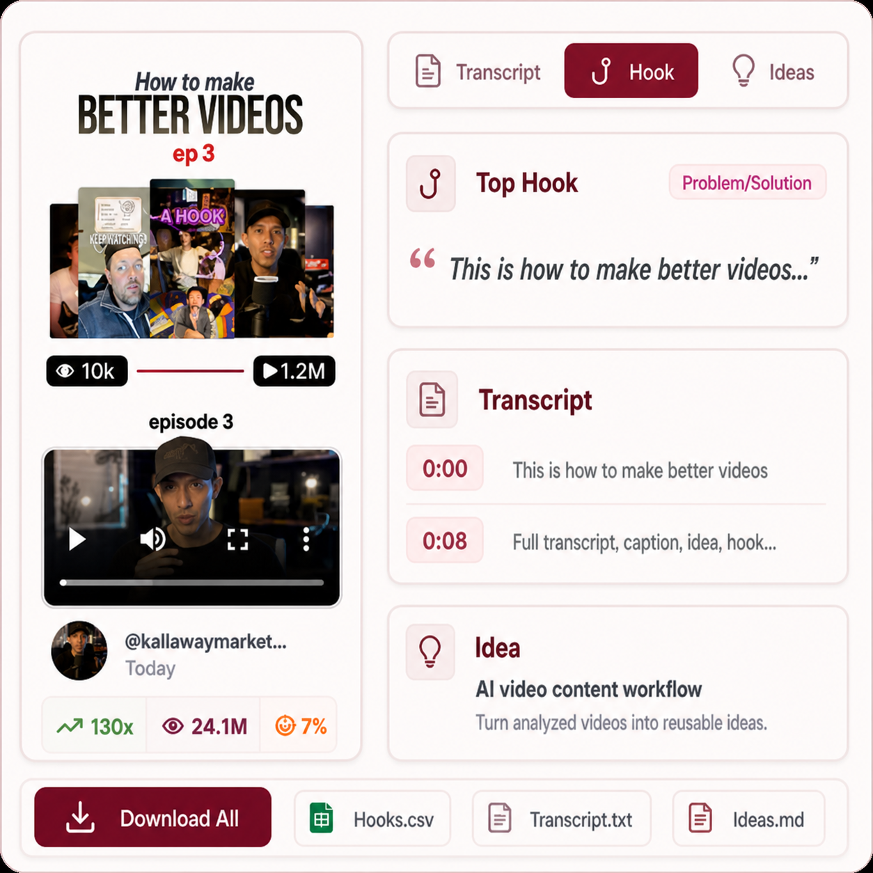 Download Top Hooks, Transcripts, and Ideas